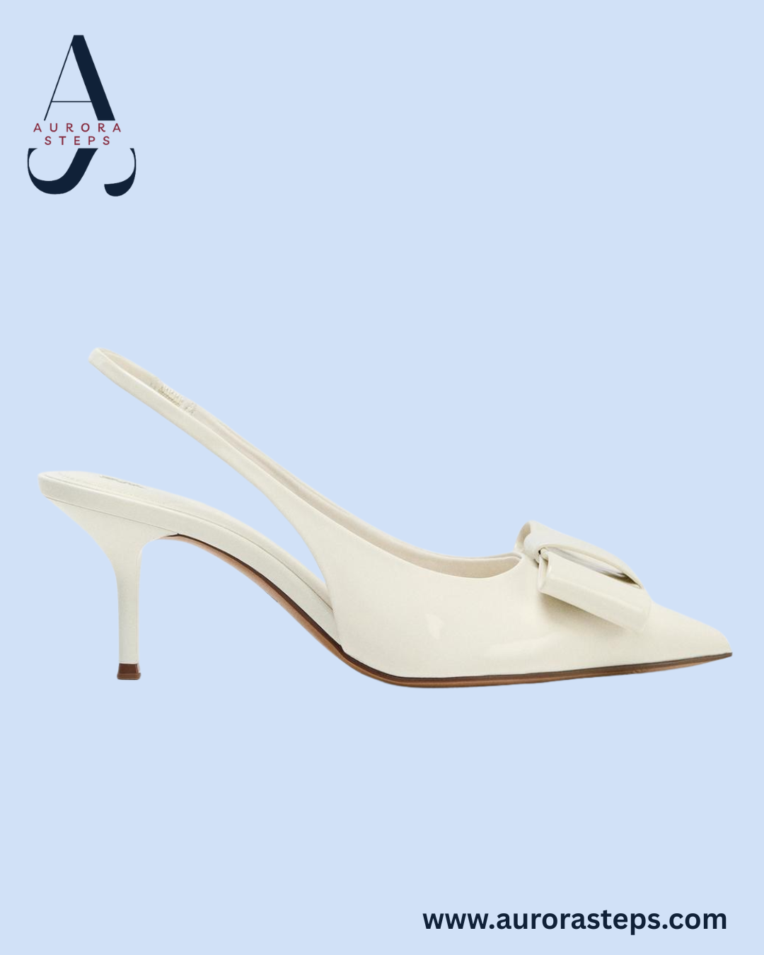 FAUX PATENT SLINGBACK HEELS WITH BOW