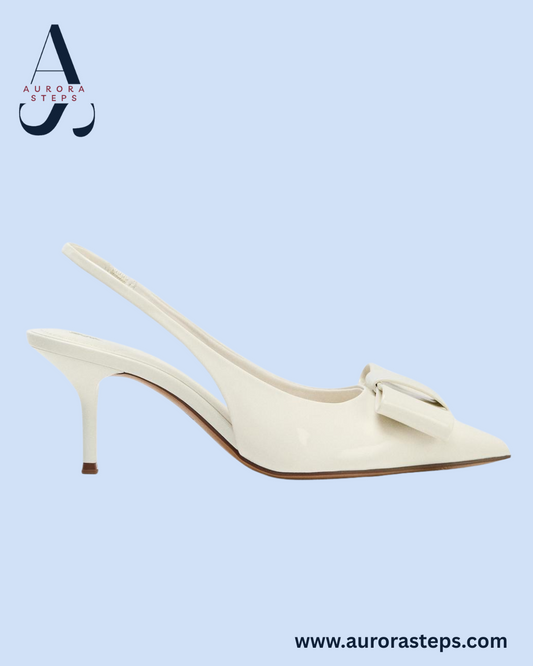 FAUX PATENT SLINGBACK HEELS WITH BOW